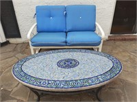MOSAICS PATIO TABLE AND VINTAGE ROCKING COUCH
