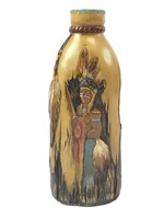 Wooden Carved Vase Native American Design 12.75"