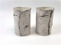 Pair Ceramic Birch Tree Vases 7"