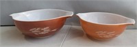 Pair of Orange Wheat Pyrex Bowls