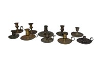Grouping of 10 Antique Chamber & Candlesticks