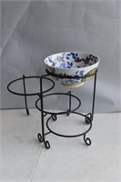 Multi Tiered Bowl Holder w/Hand Painted Bowl