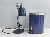Navy Blue Trash Bin & Lamp