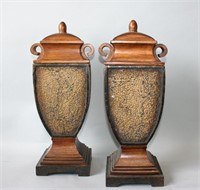Pair of Mosaic Urns Brown and Gold