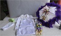 White Mardi Gras Costume w/ Umbrella & Beads