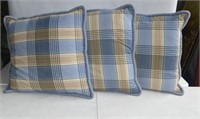3 Blue Plaid Throw Pillows