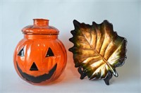 Glass Fall Décor Pumpkin and Leaf