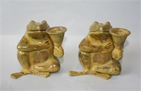 Pair of Painted Metal Frog Candlesticks