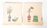 2 Unsigned Japanese Silk Paintings