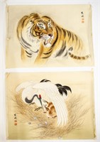 2 Unmounted Signed Japanese Silk Paintings