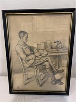 WWI Original Pencil Drawing of Soldier