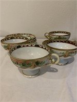 4 Nippon Asian Cups and Saucers Raised Paint