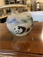 Reverse Painted Glass Apple Pandas