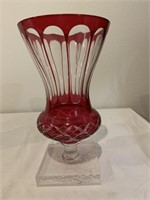 Etched Cranberry Glass Crystal Vase