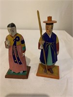 2 Wood Asian Figurines Made in Korea