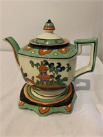 Asian Scene on Vintage Teapot with Underplate