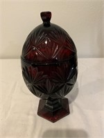 Ruby Red Glass Egg Compote Covered Dish