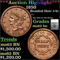 1850 C-1 Braided Hair 1c Graded ms62