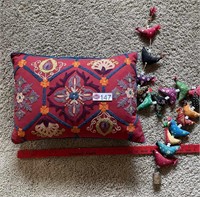 HAND EMBROIDERED DECOR PILLOW & CHICKENS