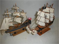 2 Repro. Windjammer Sailing Ships, Tallest 9 in.