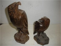 2 Wood Eagle Carvings, Tallest 15 inches