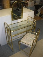 Brass and Glass Vanity Table and Chair