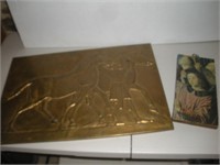 Brass Embossed Wall Decoration and Angels on Wood