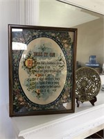 Brass Plate and Religious Print Framed