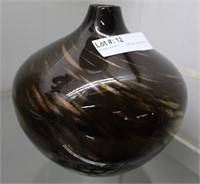 8" H dark amber swirled squat vase