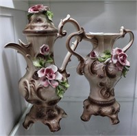 Two Capodimonte 17" H vases , one with lid and