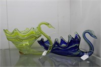 Two Swan glass center piece bowls - royal blue &