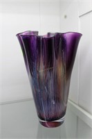 13" H ruffle top vase in purple and blue hues