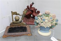 Three  painted door stops: Golf themed, geese &