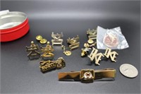 Ike cufflinks, Shriner pins, tie clip, gold
