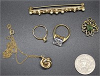 Costume jewelry including pin, charms, and