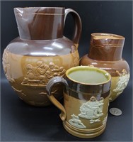 Three pcs Royal Doulton salt glaze brown ware