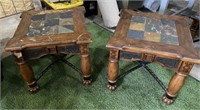 Set of Stone Top Wooden Side Tables