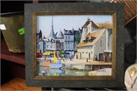 Petite European waterfront acrylic on canvas