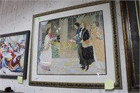 Framed print of ladies with florals 33” x 38”