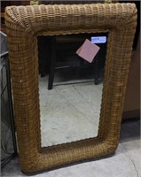Natural wicker framed rectangular mirror 21” x 32