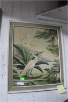 Vintage Florida print of Egret on water  27” x