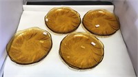 8 Amber Carnival Glass Plates