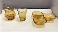 Amber Carnival Glass Set W/ Measuring Cup