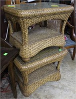 Pair of Rattan style glass too end tables 29” x