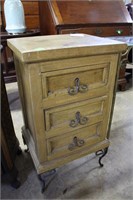 Three drawer contemporary cabinet with cast metal