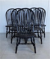 Set of 6 Black Oak Windsor Dining Chairs