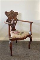 Unusual Queen Anne Needlepoint Arm Chair