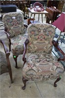 Pair of needlepoint turned leg arm chairs with
