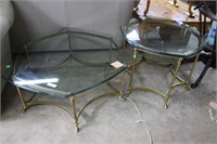 Two brass footed glass top tables console 29”x22”