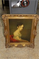 Print On Board Of Quiet Girl In Ornate Gilt Frame